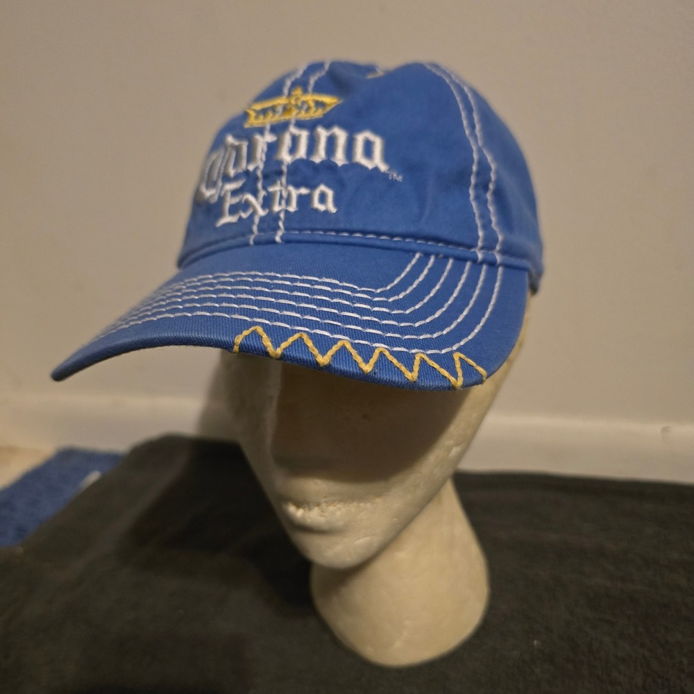 Corona Extra Beer Hat Baseball Cap Mens OSFA Blue Yellow Contrast Stitch Crown